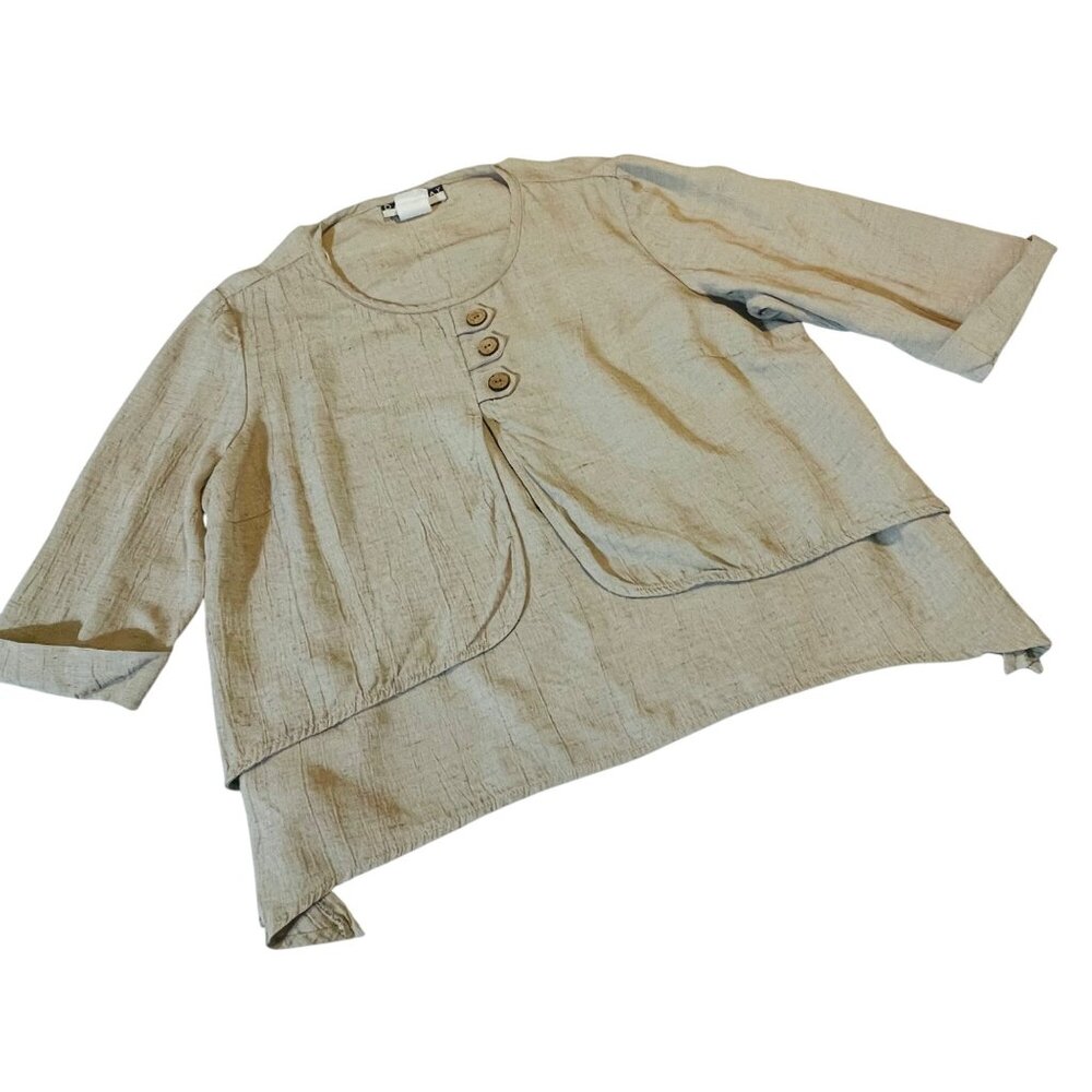 Dana Kay Womens Asymmetrical Beige Top Size 16WP Rayon Blend Vintage